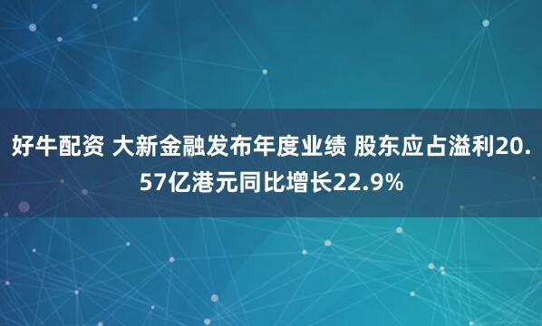 好牛配资 大新金融发布年度业绩 股东应占溢利20.57亿港元同比增长22.9%