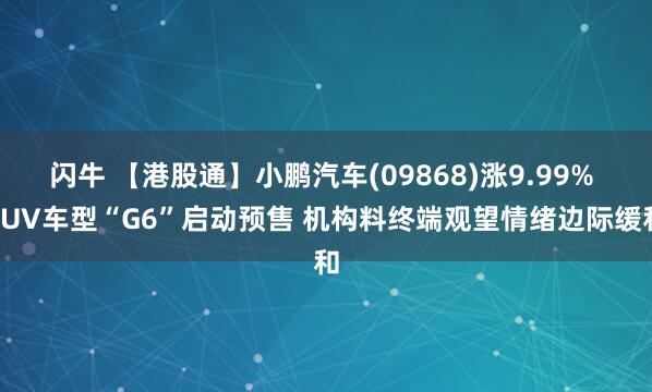 闪牛 【港股通】小鹏汽车(09868)涨9.99% SUV车型“G6”启动预售 机构料终端观望情绪边际缓和